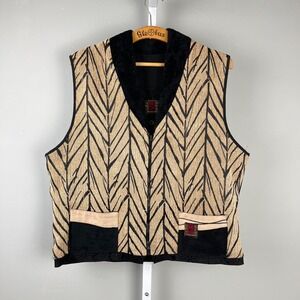 K.D. Spring Reversible Vest Womens Large Chenille Stripe‎ Black Tan Full Zip